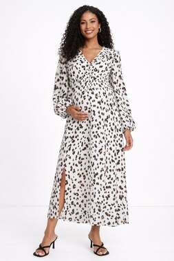 Missguided Maternity Ruffle Smock Midaxi Dress Size 6 Animal Print New White